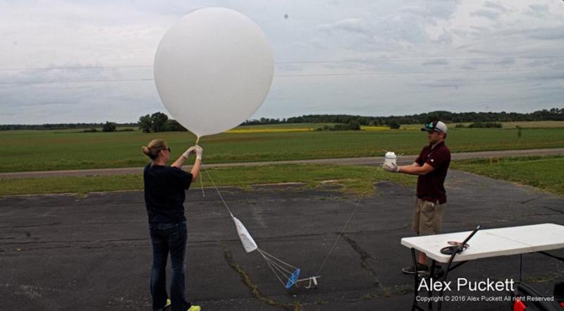  MSU meteorologists launching a weather balloon (April 2016). Photo by Alex Puckett.