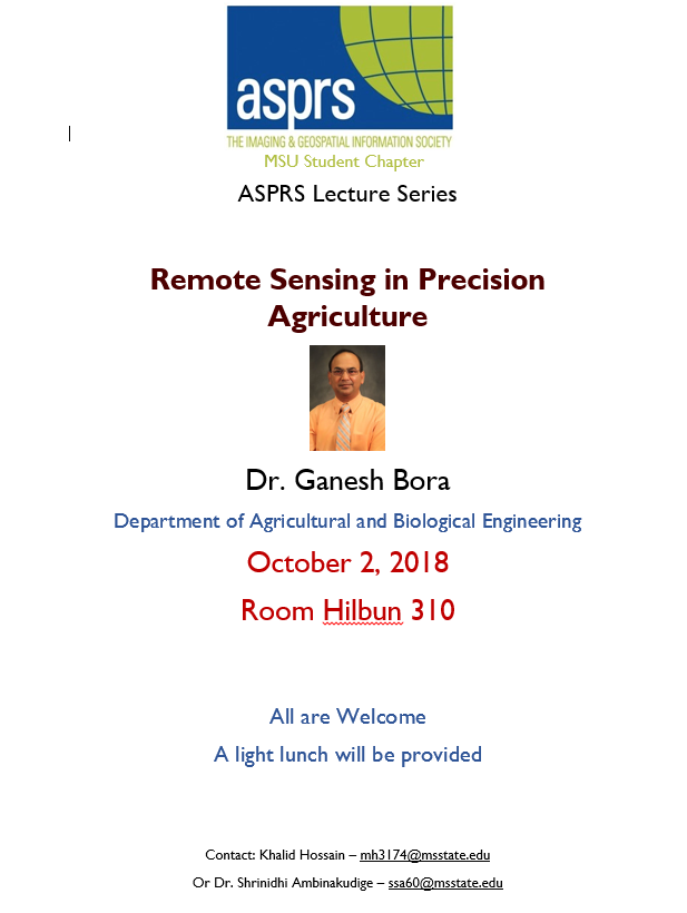 Remote Sensing in Precision Agriculture lecture flier 
