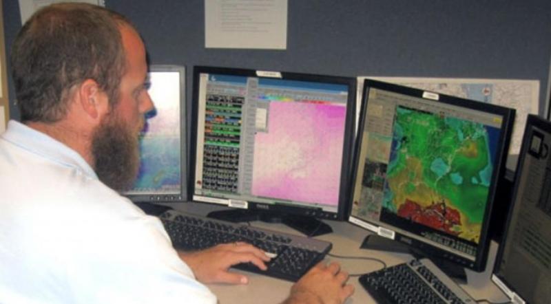 David Glenn forecasting hazardous weather, photo credit: UNC-TV Science.