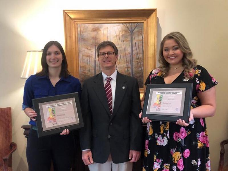 2019 Geological Society scholarship ceremony. Pictured left to right: Kelly Truax, winner of the Boland Award; Dr. John C. Rodge