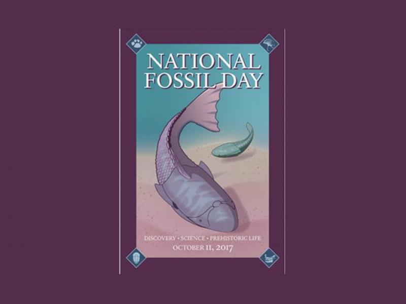 The 2017 National Fossil Day logo features an early fish of the Paleozoic Era.