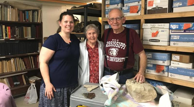 Pictured are (left) Amy Moe Hoffman, Collections Manager, (right) Mr. McMullan, and (middle) his wife, Gloria. 