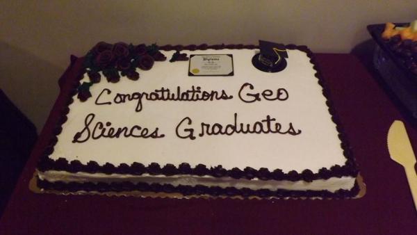 Department of Geosciences 2016 graduation party cake. 