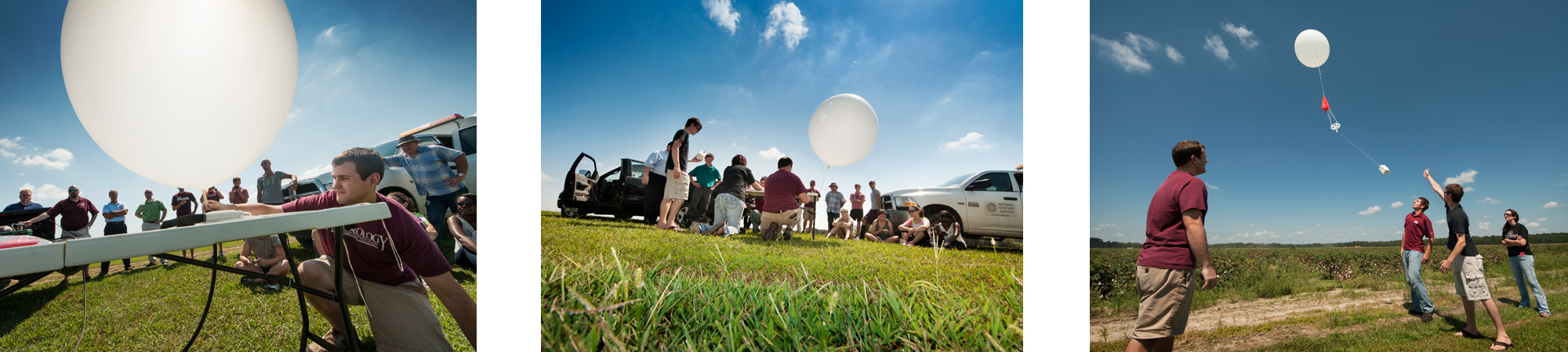 Meteorology students launching a weather balloon (photos by Megan Bean)